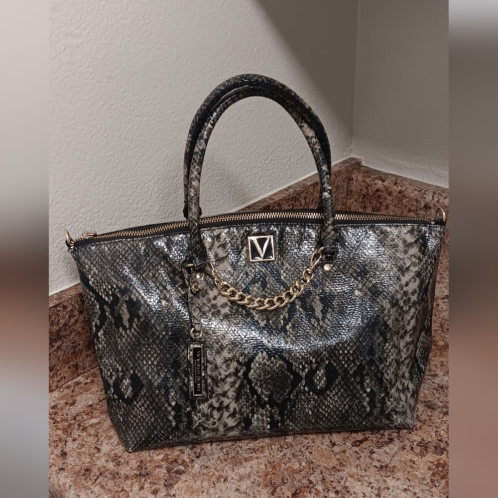 Victoria's Secret Black and Gray Snakeskin Tote